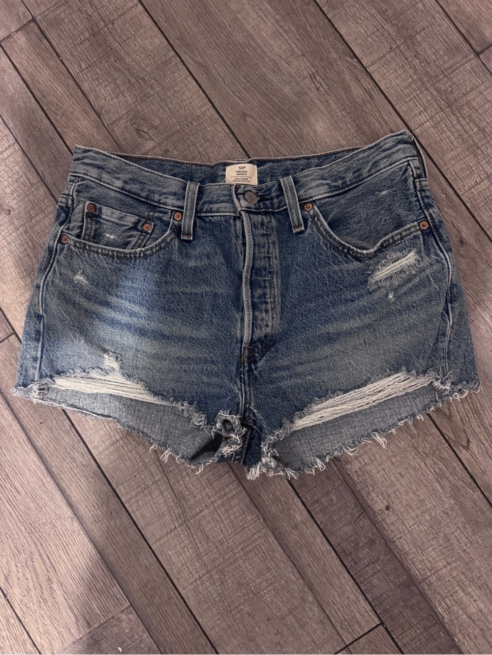 Levi's Distressed Blue Denim Cutoff Shorts